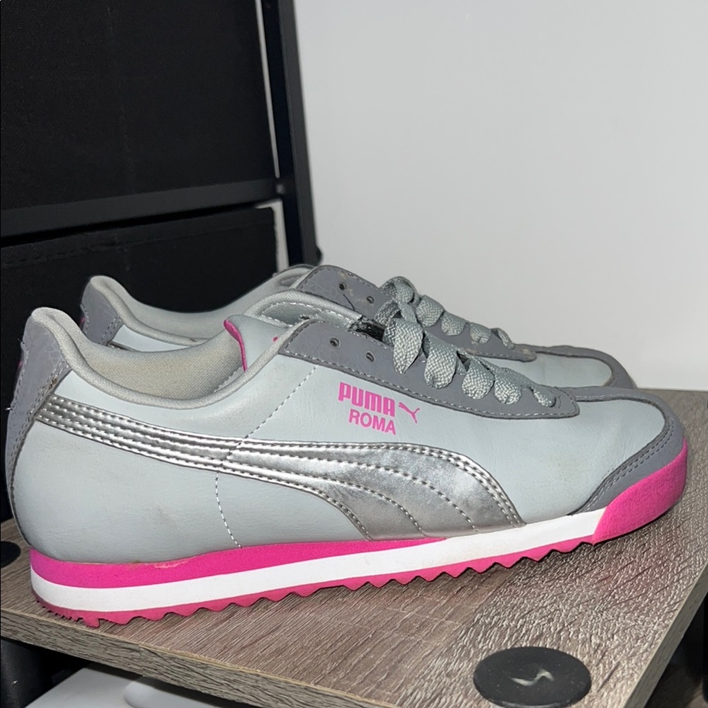 Puma Gray and Pink Sneakers with Mesh Upper and Suede Overlays